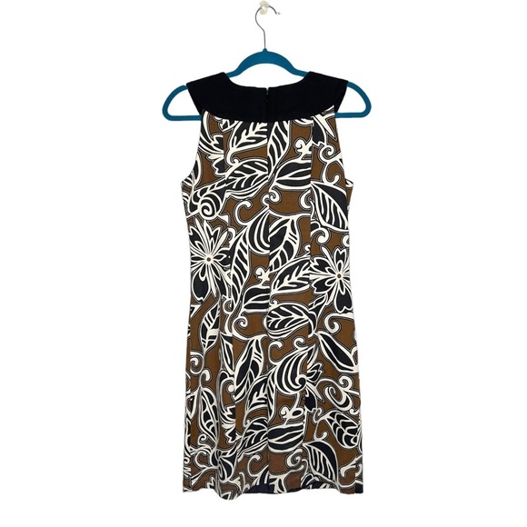NWT WD.NY Brown Black Leaf Scroll Print Embellished Neckline Sheath Dress - Picture 14 of 15